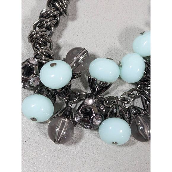 Simply Vera Wang Gray Metallic Crystal Ball Green Charm Stretch Chain Bracelet - Picture 8 of 9